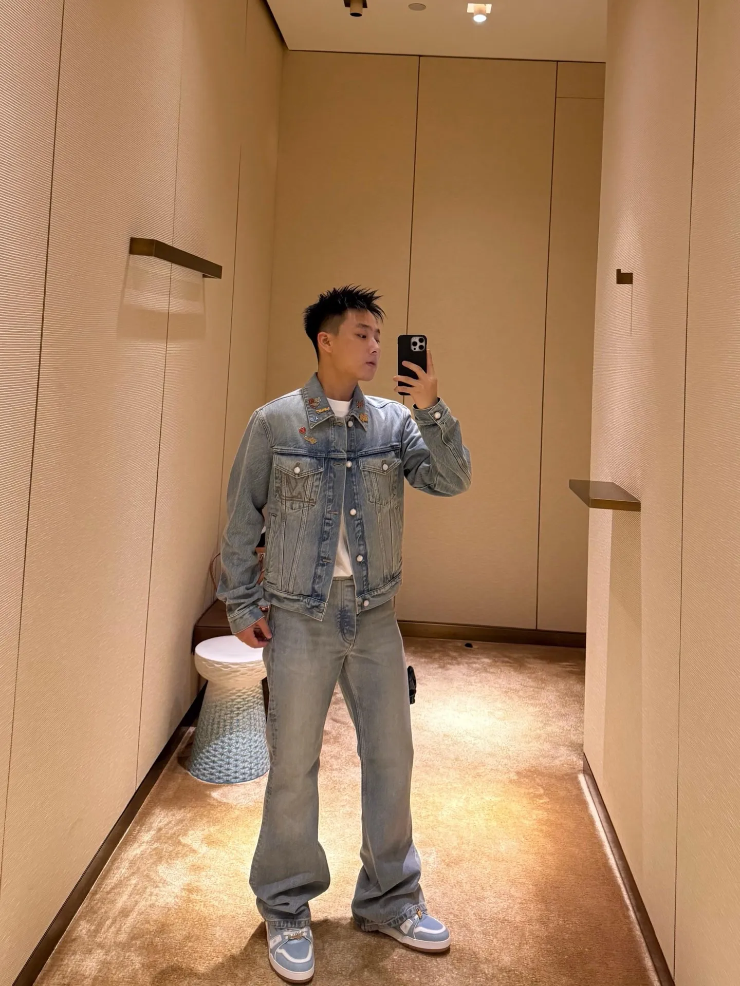 Louis Vuitton/Louis Vuitton hardware leather skateboard denim jacket